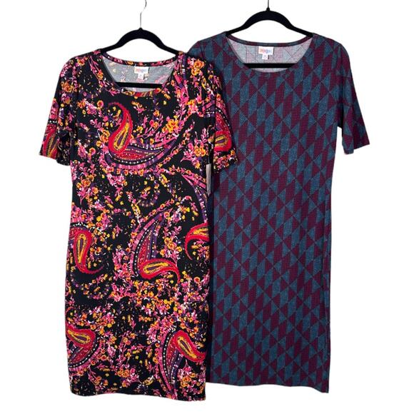 Lot of 2 LuLaRoe Julia Dress Retired Style Floral and Geo Print Size M (8-10) - Picture 1 of 7